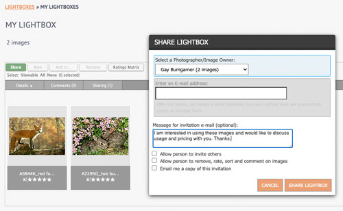 image showing how to share a lightbox.